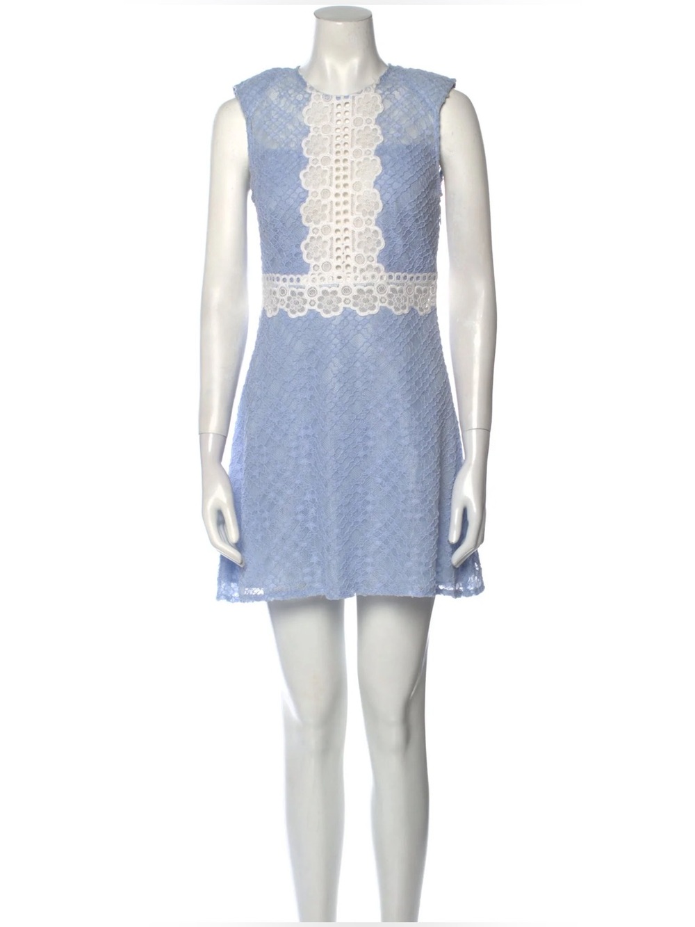 Sandro Light Blue Lace Mini Dress with White Crochet Trim NWT Sz 40